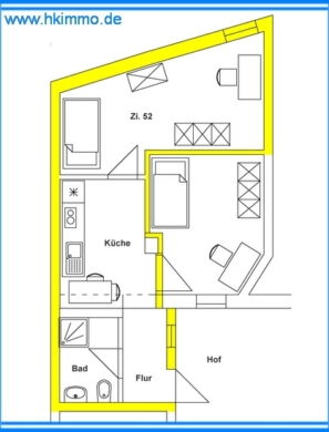 Wohnen – all inclusive – für Studenten ! - Grundriss WG Zimmer 52 (383402)