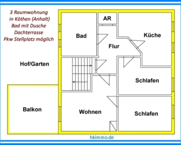 Schöne 3-Raumwohnung mit südseitigem Balkon ! - Grundrissplan (385366)