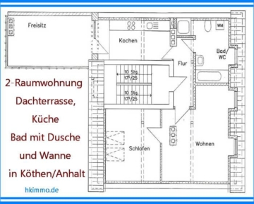 Außergewöhnliche 2-Raumwohnung mit Dusche und Wanne in Köthen/Anhalt - Grundriß (373750)