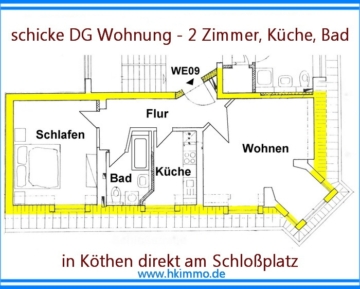 Teilmöblierte 2-Raumwohnung mit Küche in zentraler Lage von Köthen ! - Grundriss (376567)