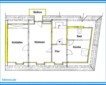Saniertes Denkmal: 2-Raum-Wohnung mit Balkon, EBK & E-Ladestation - Grundriss 2 Raumwohnung (373687)