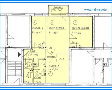 Eigentumswohnung mit Balkon in Reppichau – 4 Zimmer Küche Bad – mit Einbauküche - Grundrtiß Wohnung (366507)