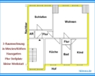 Grundriss - 3-Raumwohnung mit Garten in Merzien bei Köthen (Anhalt) !