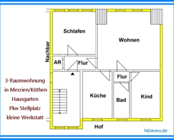 3-Raumwohnung mit Garten in Merzien bei Köthen (Anhalt) ! - Grundriss (376556)