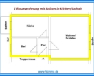 Grundriss - 1-Raumwohnung mit Balkon in Köthen ! 1-ZKB