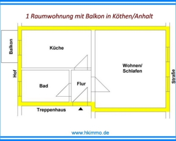 1-Raumwohnung mit Balkon in Köthen ! 1-ZKB - Grundriss (366465)