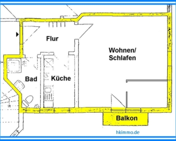 1-Raumwohnung mit Balkon in Arensdorf bei Köthen - Grundriß 1-Raumwohnung mit Balkon (397349)