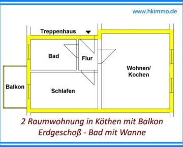 2-Raumwohnung im Erdgeschoss mit Balkon in Köthen ! - 2-Raumwohnung in Köthen - Grundriss (399968)